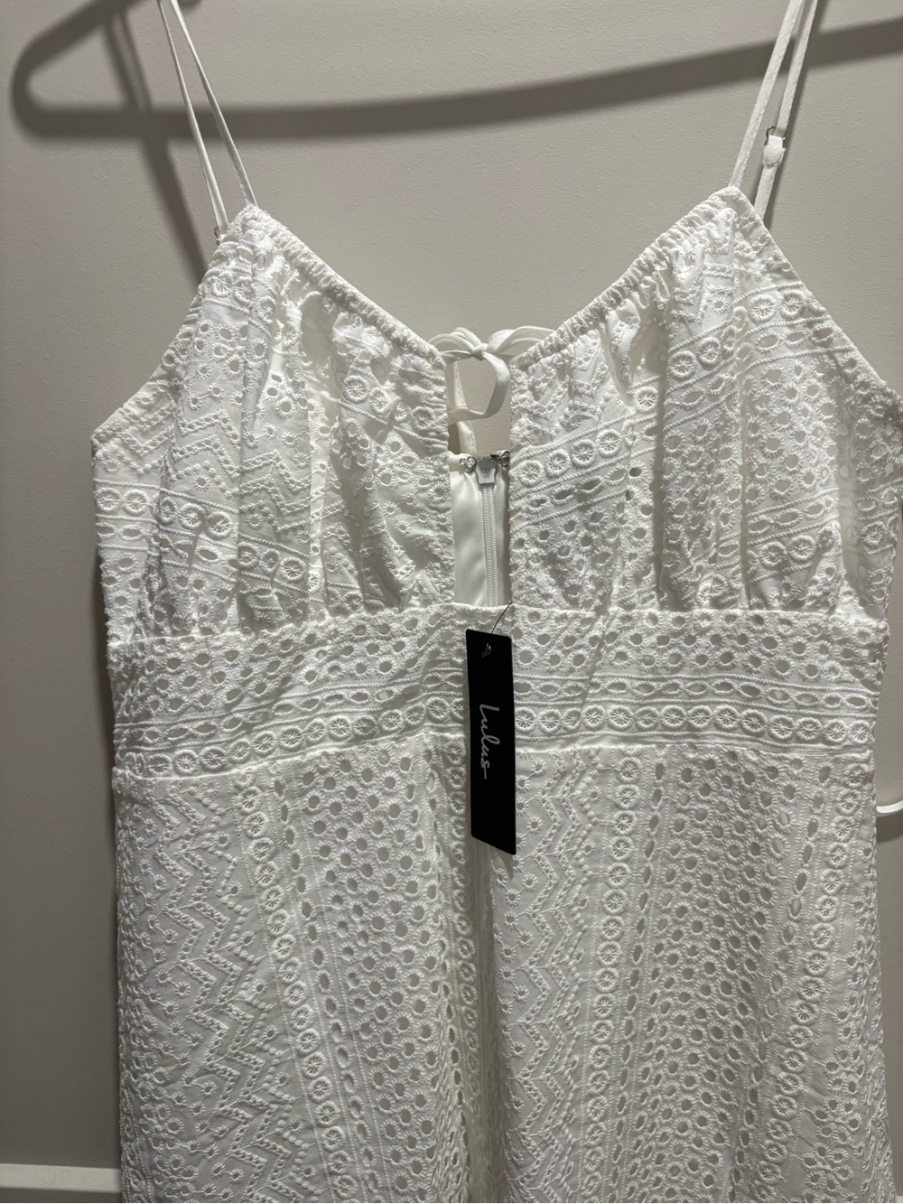 Lulu's White Eyelet Tie-Front Spaghetti Strap Dress